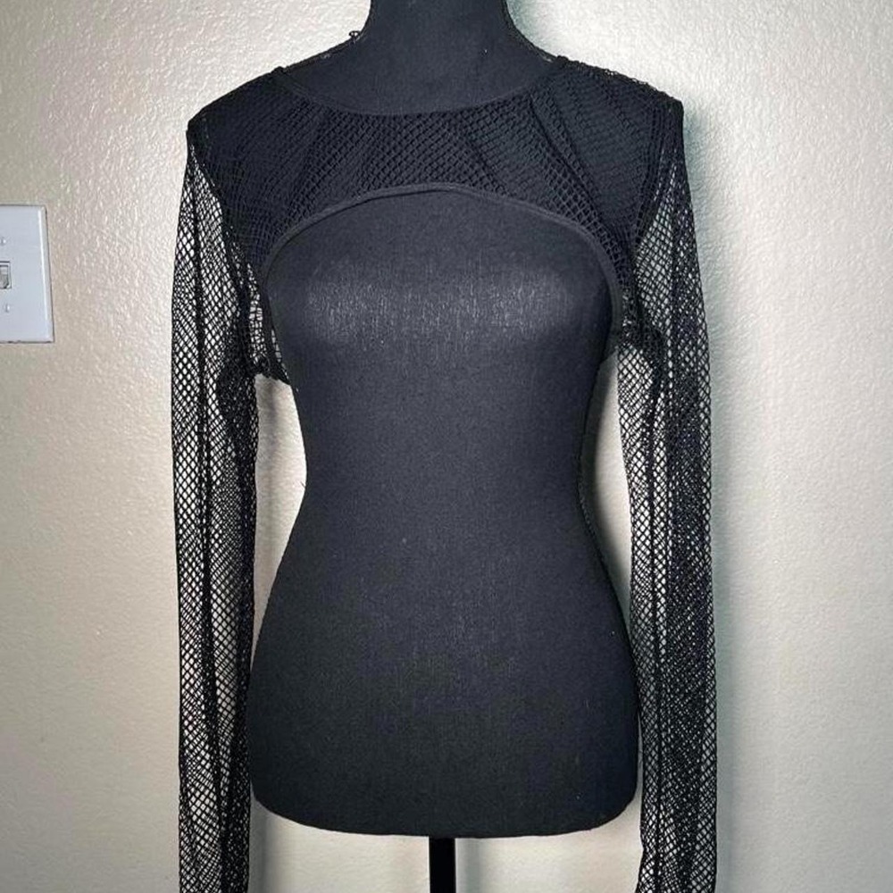 Avidlove Y2K Black Grunge Goth Fishnet Mesh Long Sleeve Top Small